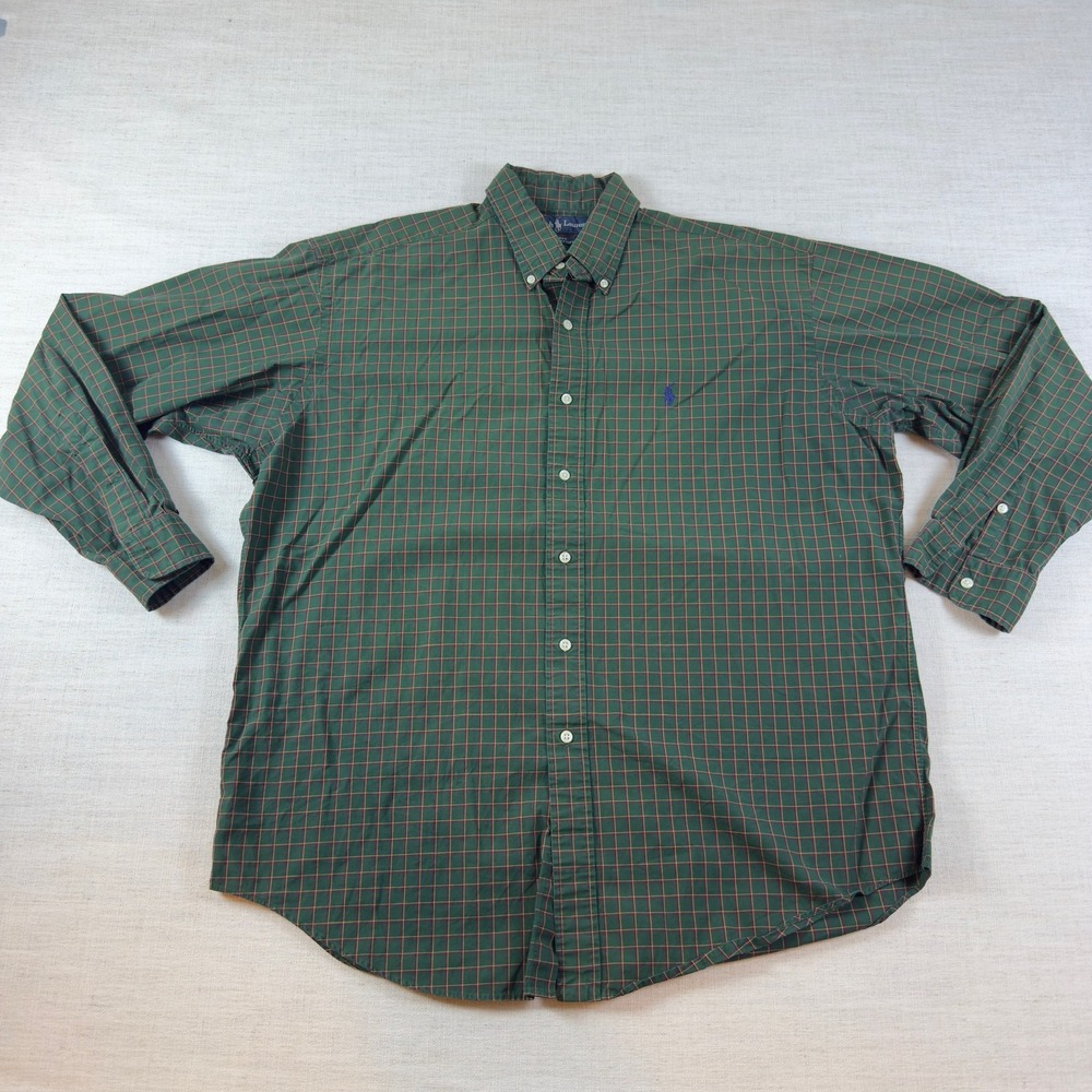 Ralph Lauren Blake Mens Large Green Plaid 100% Cotton Button Down Shirt L
